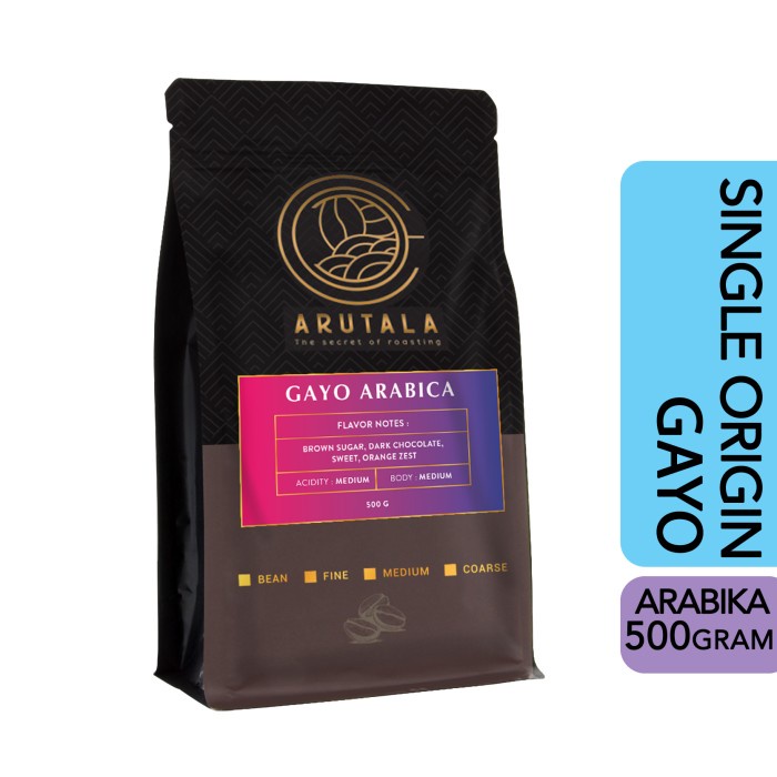 

Kopi-Biji- Arutala Kopi Gayo Takengon Arabika Arabica Coffee 500 Gram - Giling Halus -Biji-Kopi 750