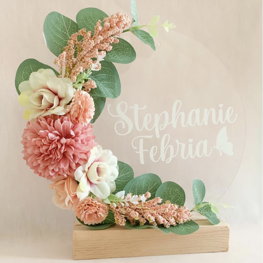 Flower Acrylic Board Name akrilik bunga nama pajangan bagus kado hadiah mewah