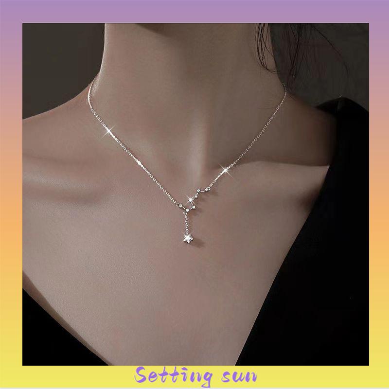 Big Dipper Wanita Trendy Temperamen Cahaya Mewah Desain Niche Rumbai Kalung Indah Sederhana TN