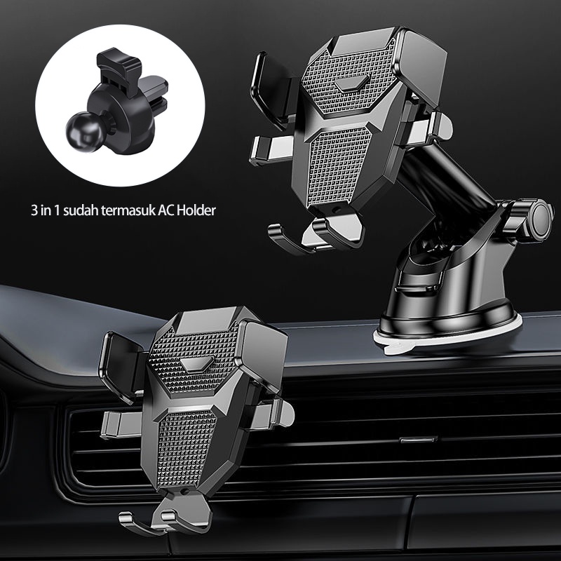 Holder Mobil Jepit 3in1 Dashboard kaca Ventilasi AC 360 derajat Car Holder Original