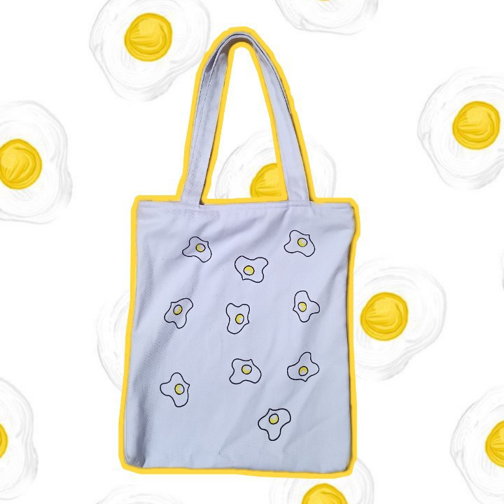 TAS TOTEBAG KANVAS | TAS SELEMPANG WANITA | TAS WANITA KEKINIAN TOTEBAG TELOR - PUTIH