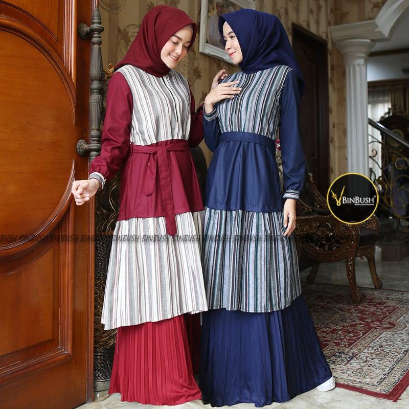 SET TUNIK ROK PLISKET HANA / TEMARI ori By BY BINBUSH BUSUI WUDHU FRIENDLY