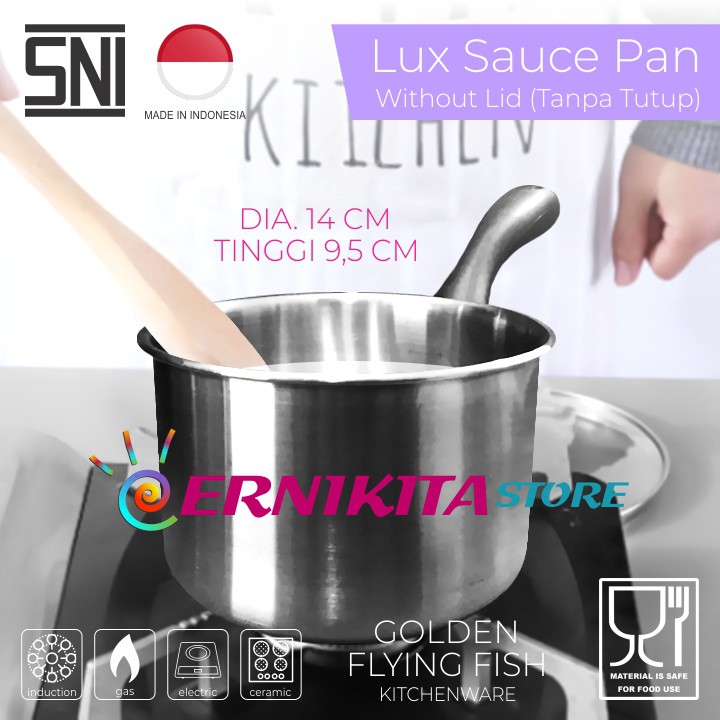 SAUCE PAN STAINLESS HAIRLINE 14CM SPC0414 - Panci Masak Tanpa Tutup Food Grade Material