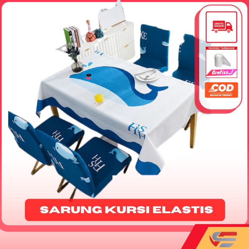 Sarung Kursi Makan/ Cover kursi  Elastis Anti Air Polyester Motif Karakter 1 Set  2 pcs