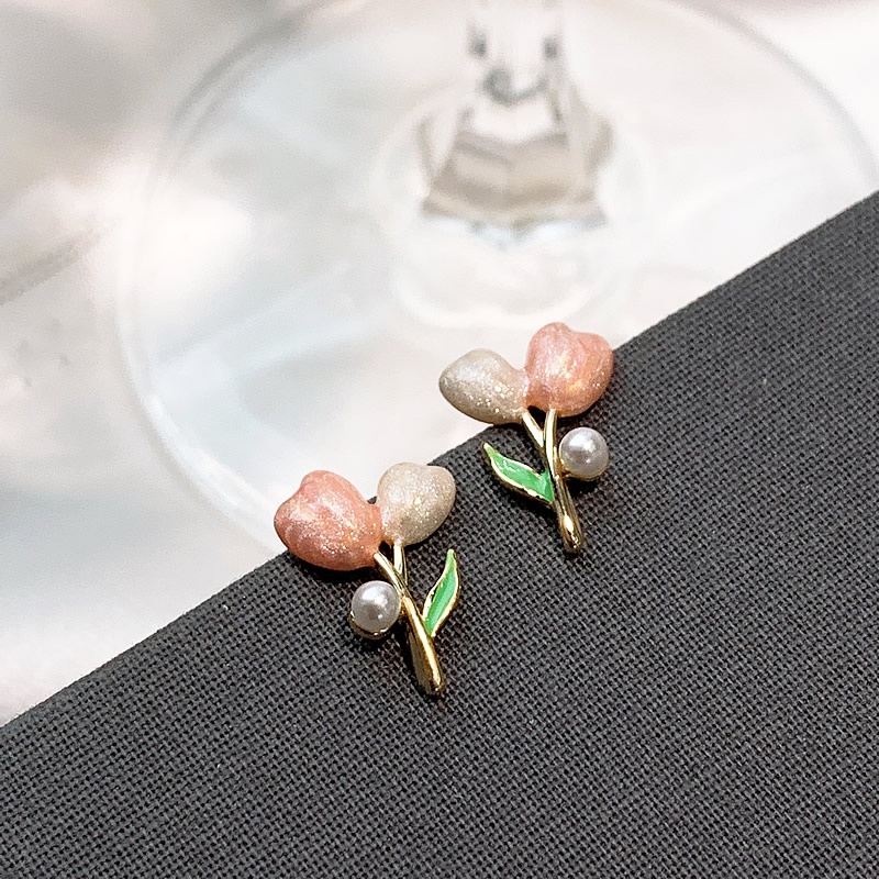 Anting Stud Bentuk Tulip Bahan S925 Silver Plated Gaya Korea Untuk Wanita