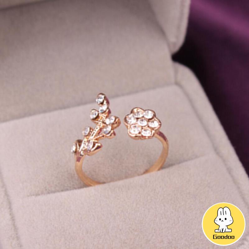 Perhiasan Wanita Cincin Wanita Mini Bisa Disesuaikan Berlapis Emas Model Bunga Untuk Hadiah -Doo