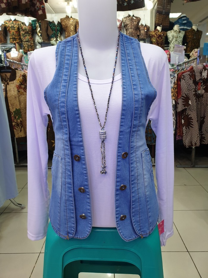 ROMPI JEANS WANITA ROMPI LEVIS VEST OUTER BIRU MUDA NAVY L XL XXL - Biru Muda, L