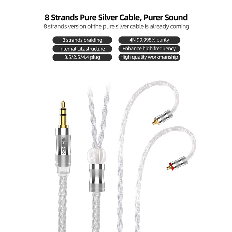 Nicehck Litzps-Pro Kabel Upgrade 8 Core 4n Litz Silver Murni 3.5mm / 2.5mm / 4.4mm Mmcx / Nx7 / Qdc / 0.10 Kx3S 2pin