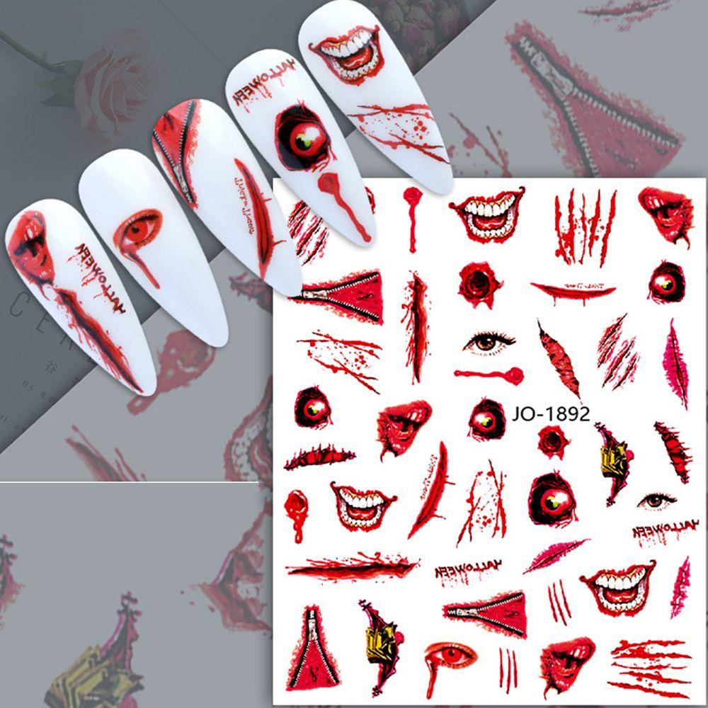 AUGUSTINA Agustinina Halloween Stiker Kuku Fashion Perekat Diri Joker Spider Skeleton Pola Labu Halloween Kuku Foil