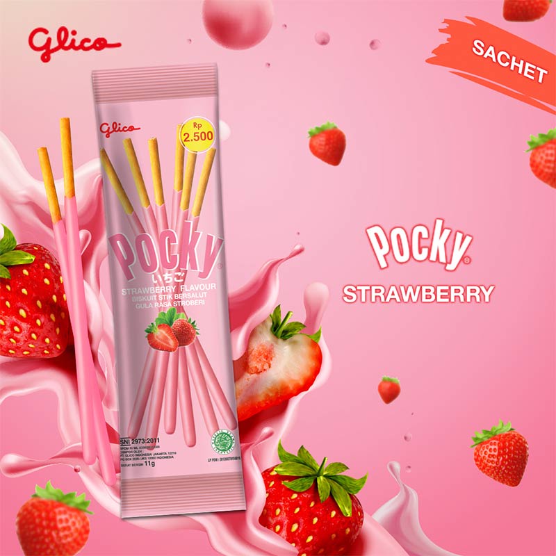 Glico Pocky SINGLE PACK STRAWBERRY / STROBERI - ( HARGA 1 DUS )