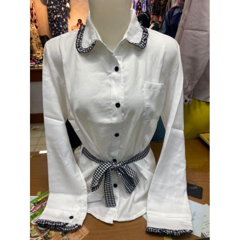 Blouse Wanita Kemeja Polos Putih Hitam Cewek Atasan Casual Moscrepe 097-3