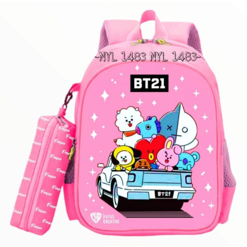 Tas Ransel BOBA/BT21  Ransel Anak Perempuan Sekolah TK SD/ Free Tempat Pensil