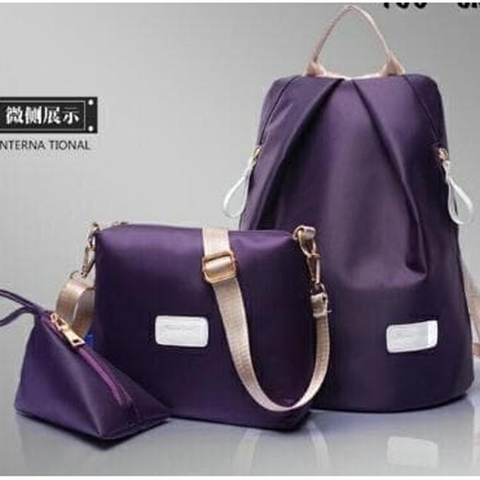 Tas wanita ransel backpack korea import 21309 Black 3 in 1 - Ungu
