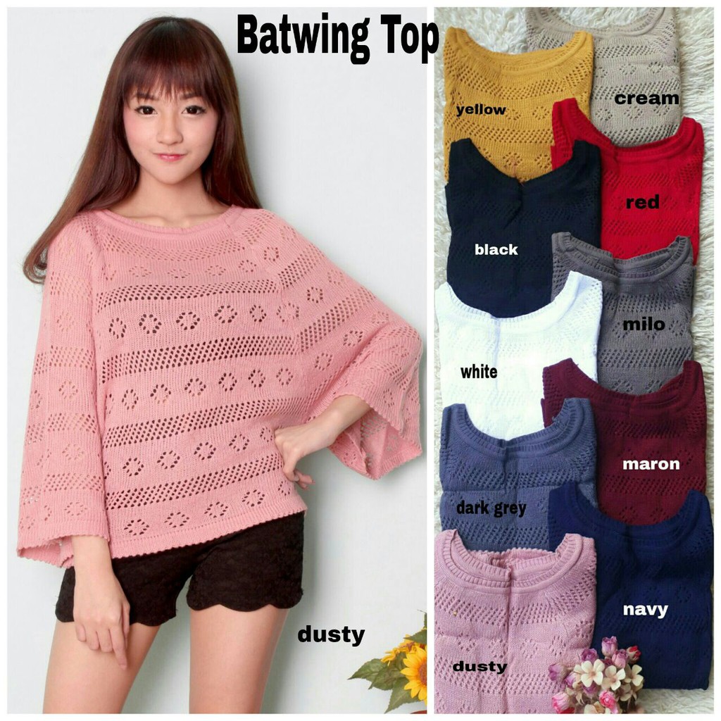 Q- BADWING TOP/ BLOUSE RAJUT JALA/ TERBARU