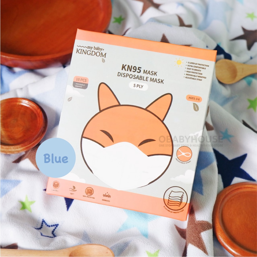 My Baby Kingdom - Masker Anak KN95 KIDS (isi 10 pcs) 5ply FOX - BLUE