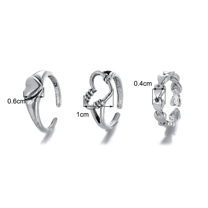 3pcs / Set Cincin Jari Bentuk Hati Bahan Logam Gaya Vintage Punk Untuk Wanita