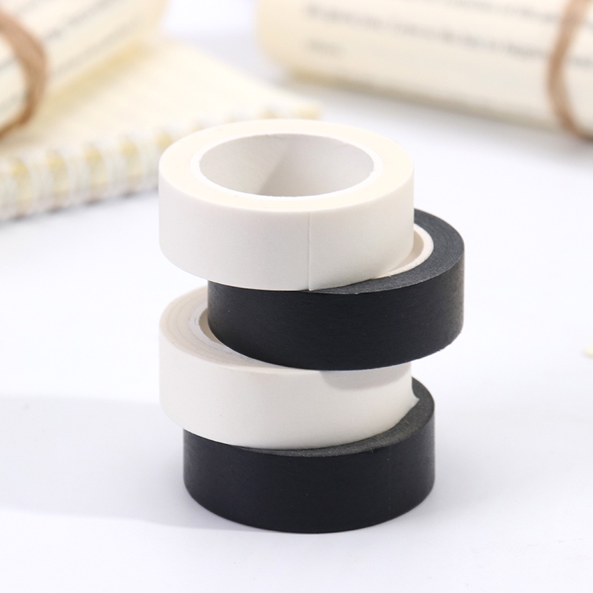 1PC 15mm X 10m Solid White Black Decorative Paper Writable Adhesive Washi Masking Tape School Supply