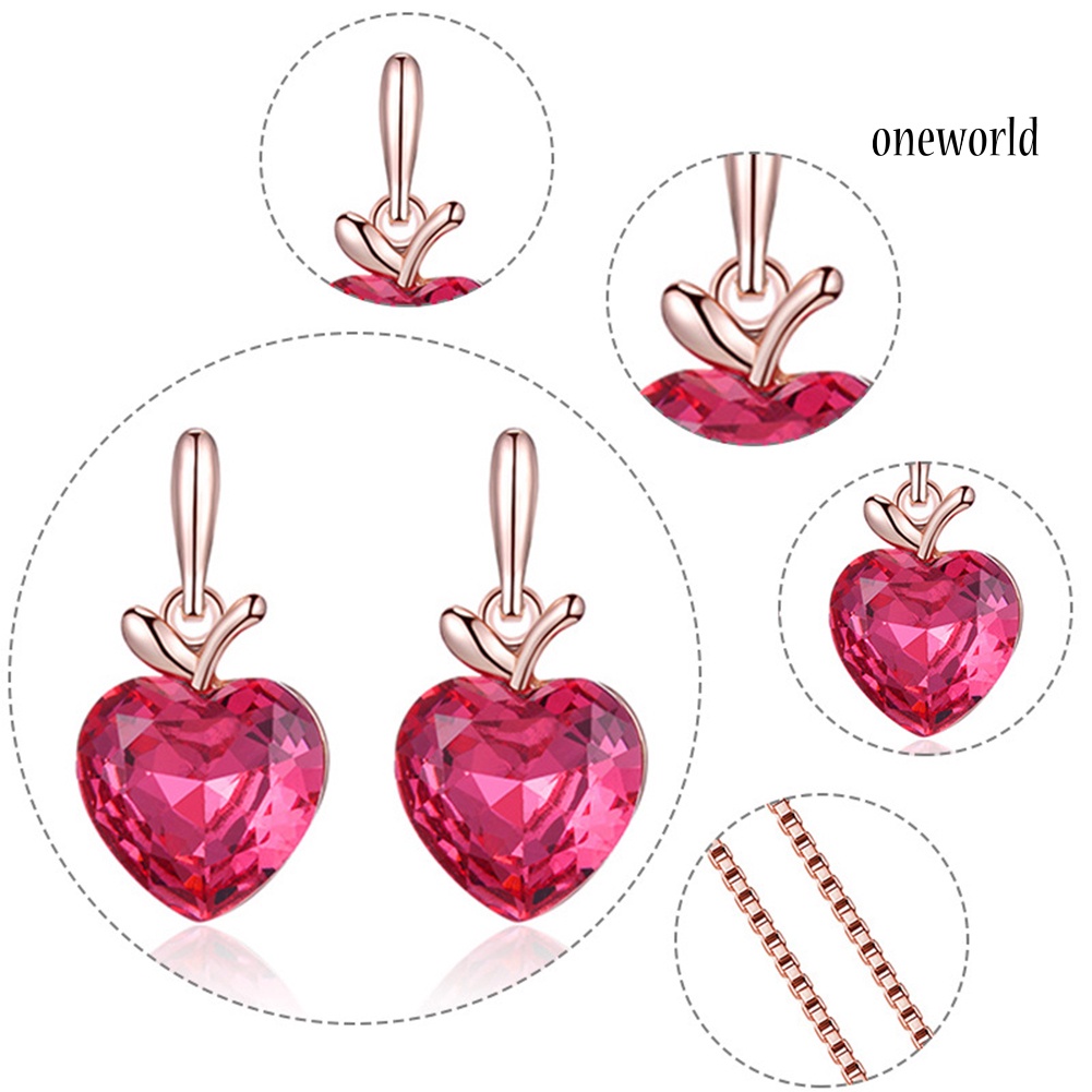 OW@ Heart Shape Rhinestone Pendant Necklace Ear Stud Earrings Women Jewelry Set