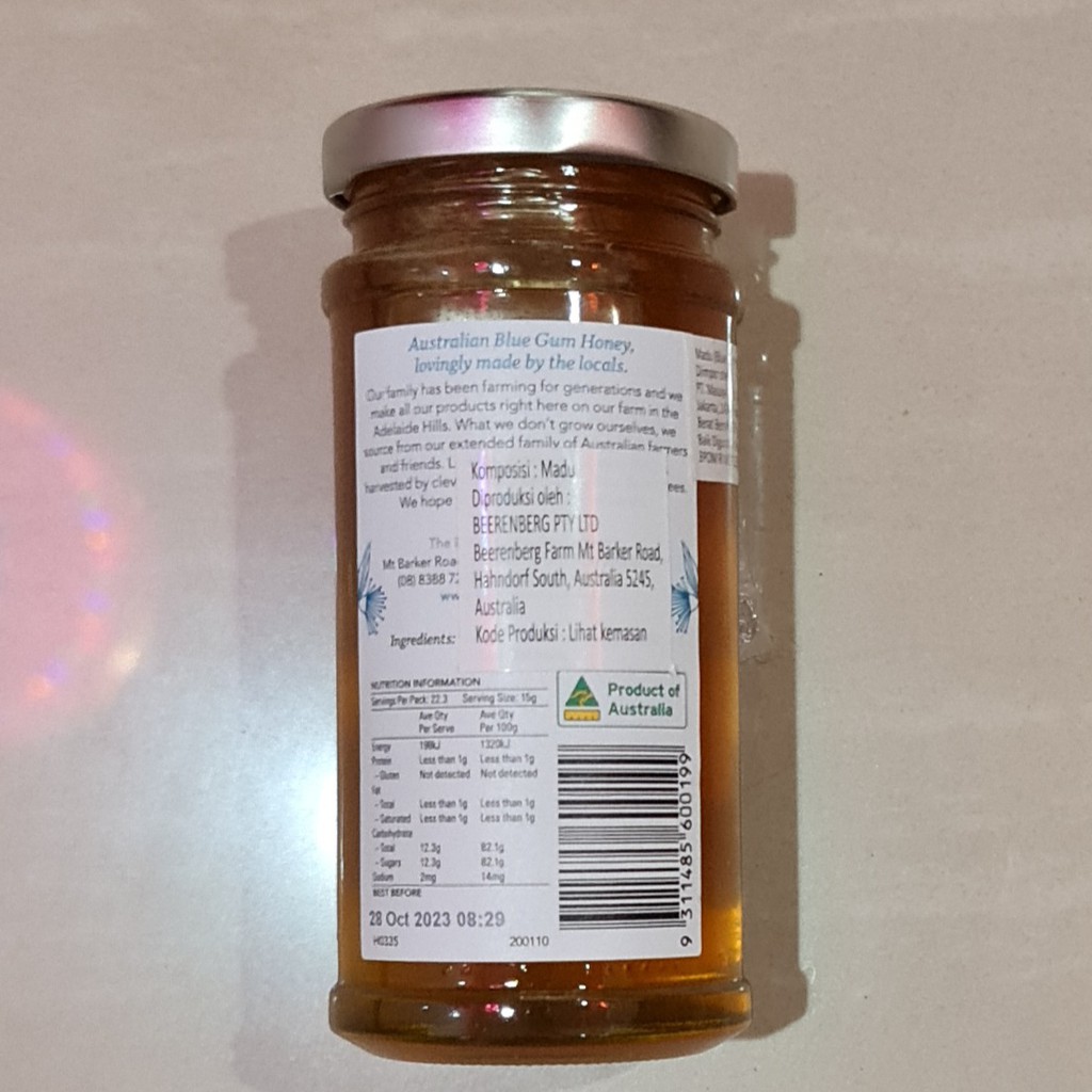 Selai Roti Beerenberg Australian Blue Gum Honey 335 Gram