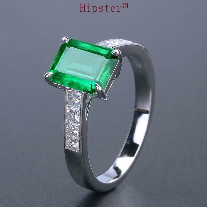 New Hot Sale Fashion Trend Inlaid Rectangular Emerald Color Gem Adjustable Ring