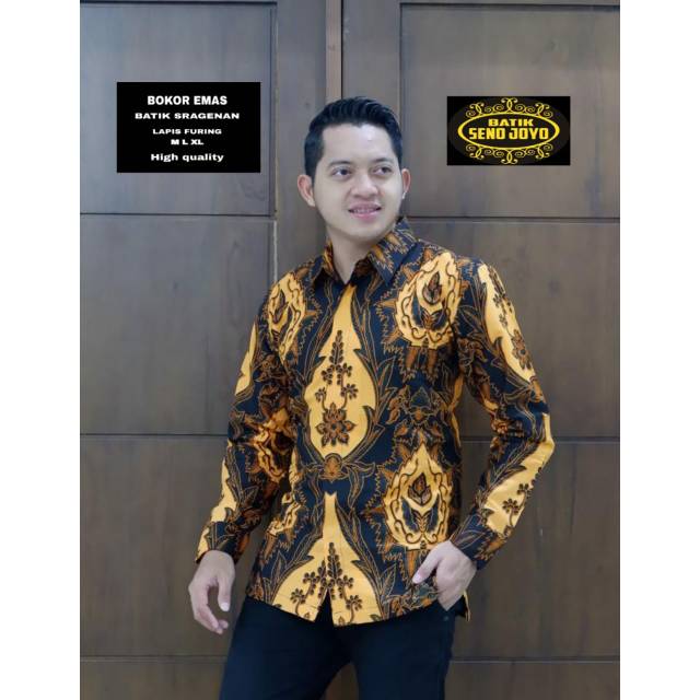 Batik Solo BOKOR EMAS Kemeja Pria Katun Halus Sragenan Full Furing Seno Joyo