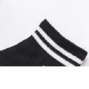 ⭐Bobastore⭐ R140 Kaos Kaki Korea Style Casual Sport Motif Garis Bahan Katun Medium Sock-2GARIS ATAS HITAM