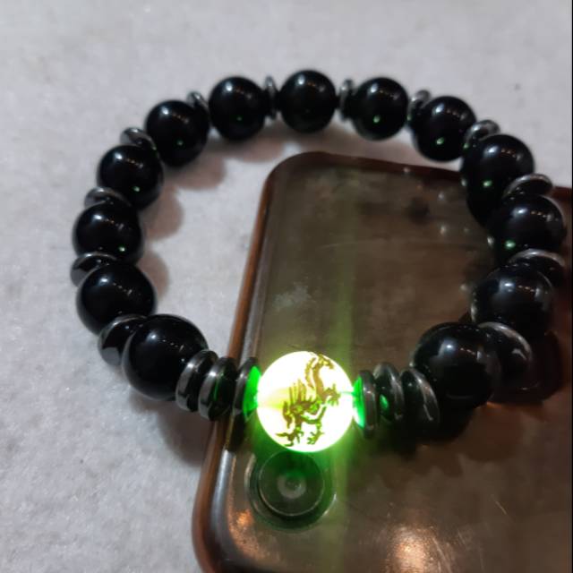  Gelang  Giok Hitam  Black Jade Head Giok Hijau Ukir Naga 