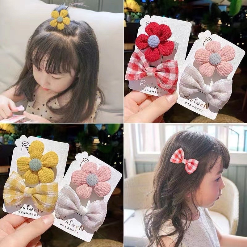 Jepit Rambut Set 2 pcs Karakter Pita Bunga Anak Perempuan Lucu Jepitan Cewek Korea