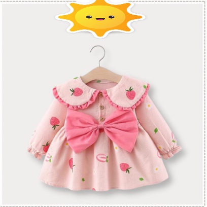 Dress Bayi 6 12 bulan baju bayi perempuan motif strawberry dress lucu import korea