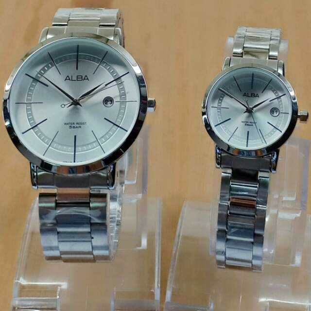 JAM TANGAN COUPLE ALBA TANGGAL ELEGAN RANTAI SILVER KW SUPER