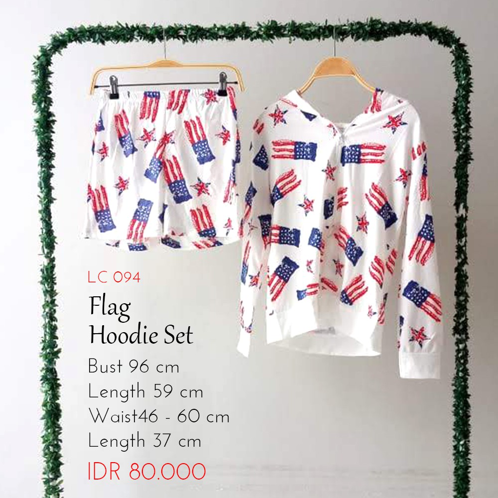 Setelan Wanita Sporty Set Celana Pendek - Set Flag Hoodie