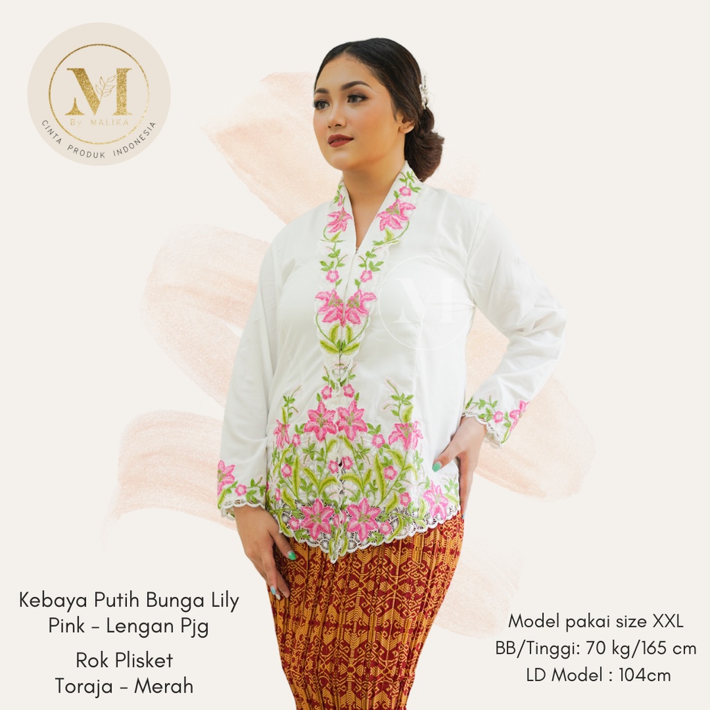 Baju Kebaya Encim Putih Bunga Lily Lengan Panjang Malika Atasan Kebaya Ncim Modern Bordir Bunga