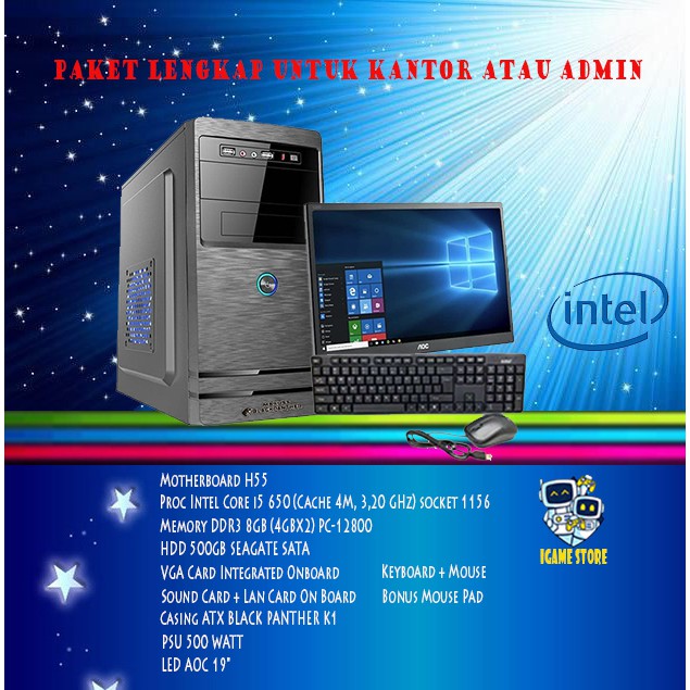 DILIRIK GAN PAKET LENGKAP KANTOR PC Rakitan Core i5/CPU Core i5/DDR 8GB/HDD 500GB