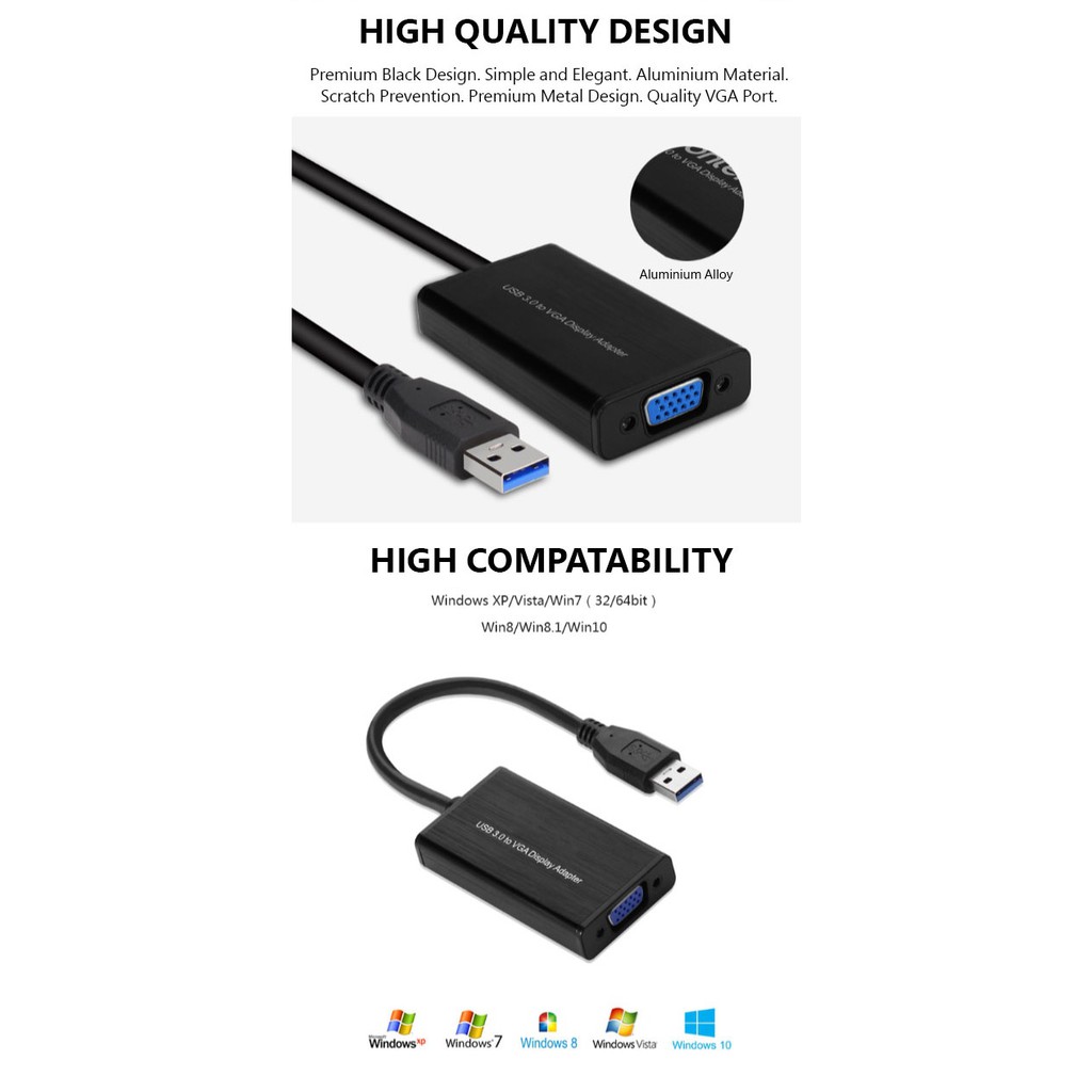 ONTEN OTN-5021 - USB 3.0 to VGA Display Adapter - Support 2K - Kabel USB 3.0 ke VGA Port