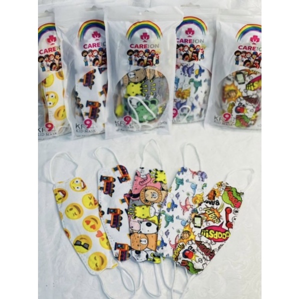 Masker KF94 CAREION Anak Motif Karakter Cartoon 4 Ply isi 10 pcs Warna warni