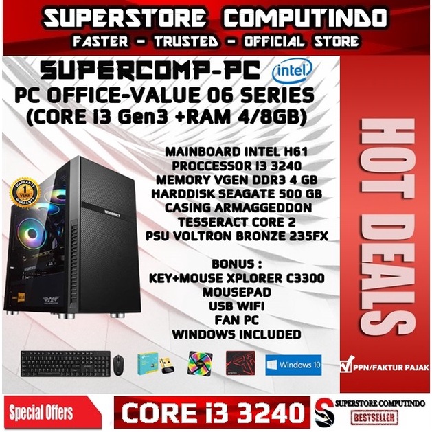 PC Rakitan Office Intel Core i3-RAM 4/8GB-Value 06 Series-Siap Pakai