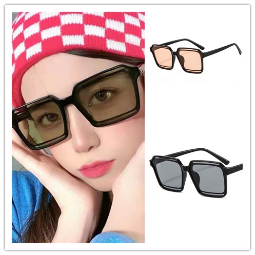 Kacamata Hitam Wanita Model retro frame Kotak Bahan PC Untuk Outdoor