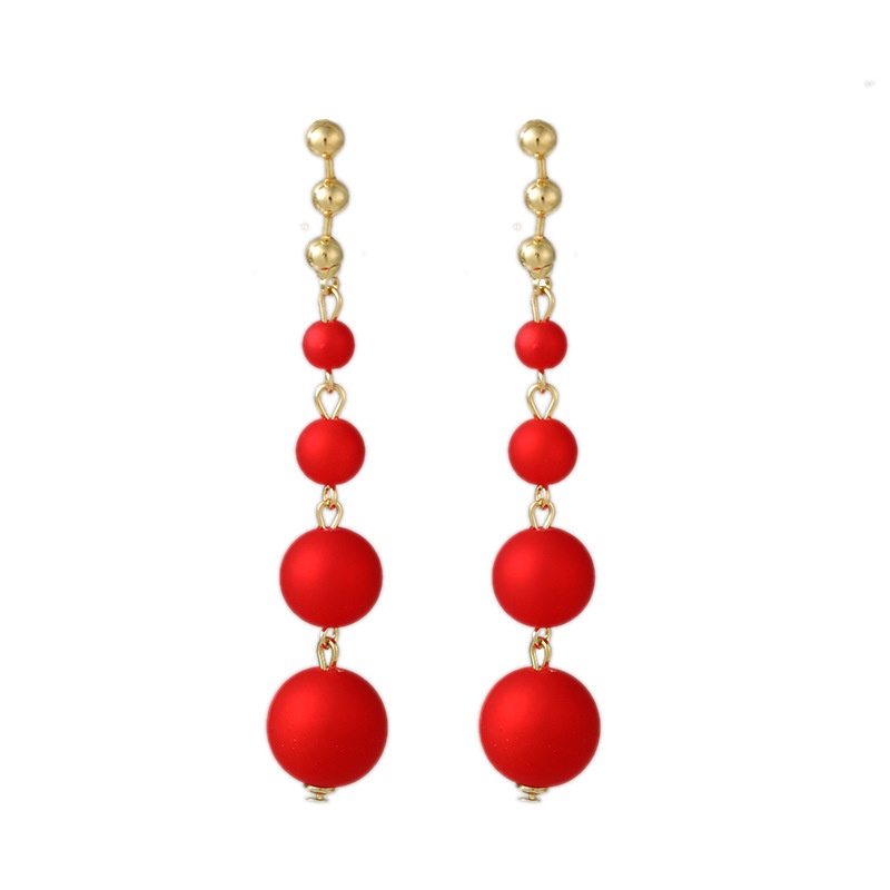 Sterling silver jarum Korea fashion panjang ukuran Merah Mutiara elegan all-match anting-anting kepr