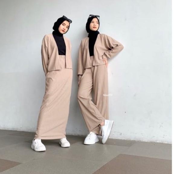 [0J9GD4473] PREKTUS - ZEC OOTD Wanita Setelan EVI / Nonio Knit one Set RIB PREMIUM XL ( ROK + BAJU )