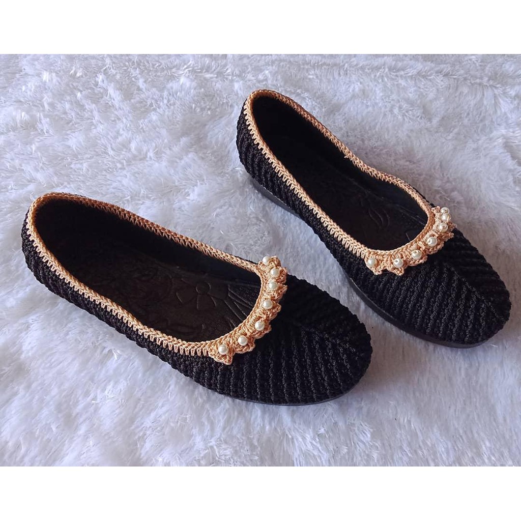 Sepatu Flat Rajut Mutiara Polos - Sepatu Flat Wanita - Sepatu Wanita Flat - by Rajut Galawi