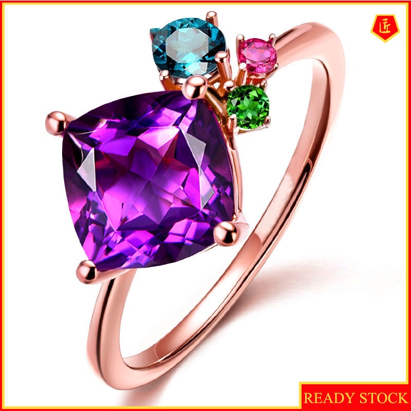 [Ready Stock]Elegant Personality Rose Gold Color Gemstone Amethyst Ring