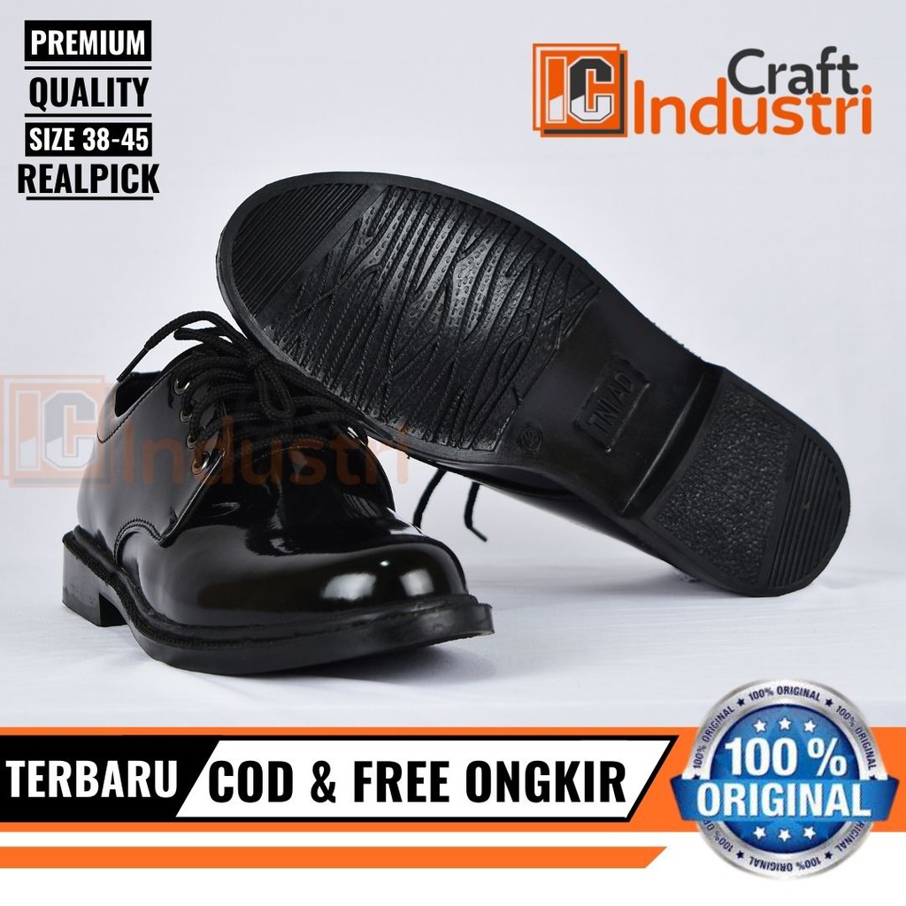 Sepatu PDH Pendek 01 Glossy TNI AD AL AU Sepatu Dinas Kerja PDH Hitam Tali Pria Satpam Security Pantofel Kantoran PNS Guru