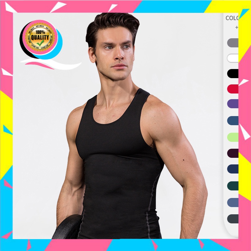 Pakaian Senam Olahraga Pria Pro Pelatihan Rompi Ketat Basket Kebugaran Berjalan  Cepat Kering Rompi 