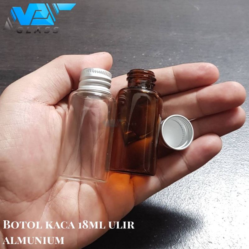 botol kaca 18/20ml tutup ulir / botol kaca tutup ulir almunium