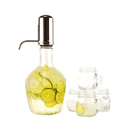 Naindo Satu set isi 5 pcs Dispenser kaca mewah elegan minum & gelas wadah air
