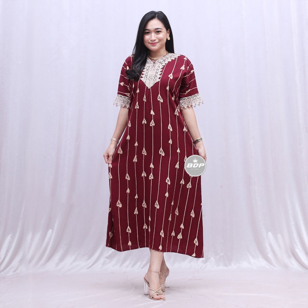Dianputri - Daster Arab Zeema | Rayon Super Grade A | Resleting Depan Busui | Renda Milo Ori-cinta maroon
