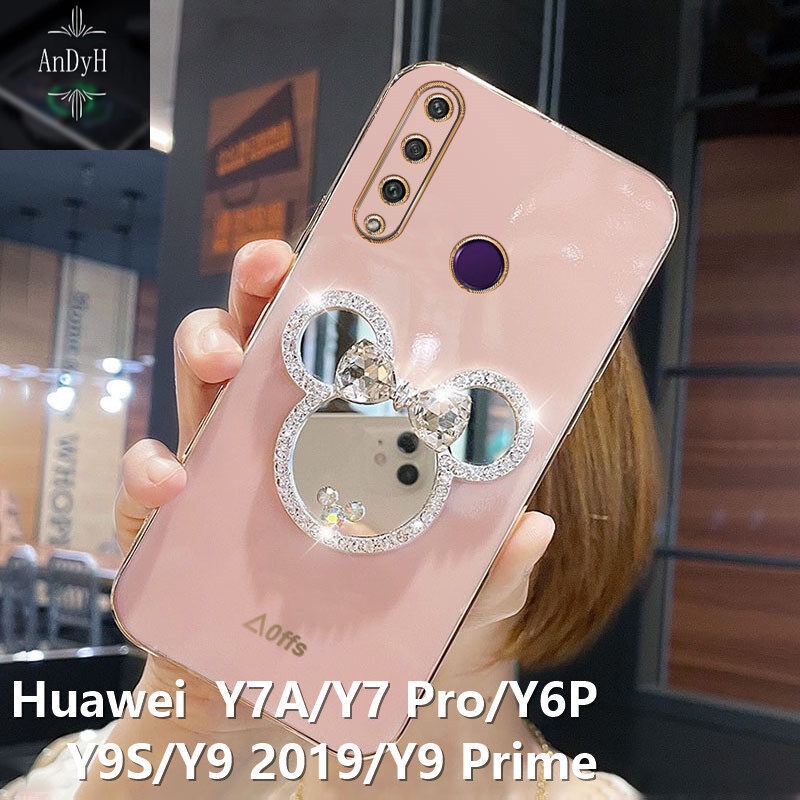 Case Handphone Motif Minnie Mouse Aksen Berlian Untuk Huawei Y7A Y7 Pro Y6P Y9S Y9 2019 Y9 Prime