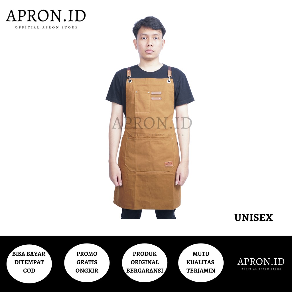 APRON.ID Celemek Barista Apron Barista Barbershop New Canvas Leather Multifungsi Unisex Original