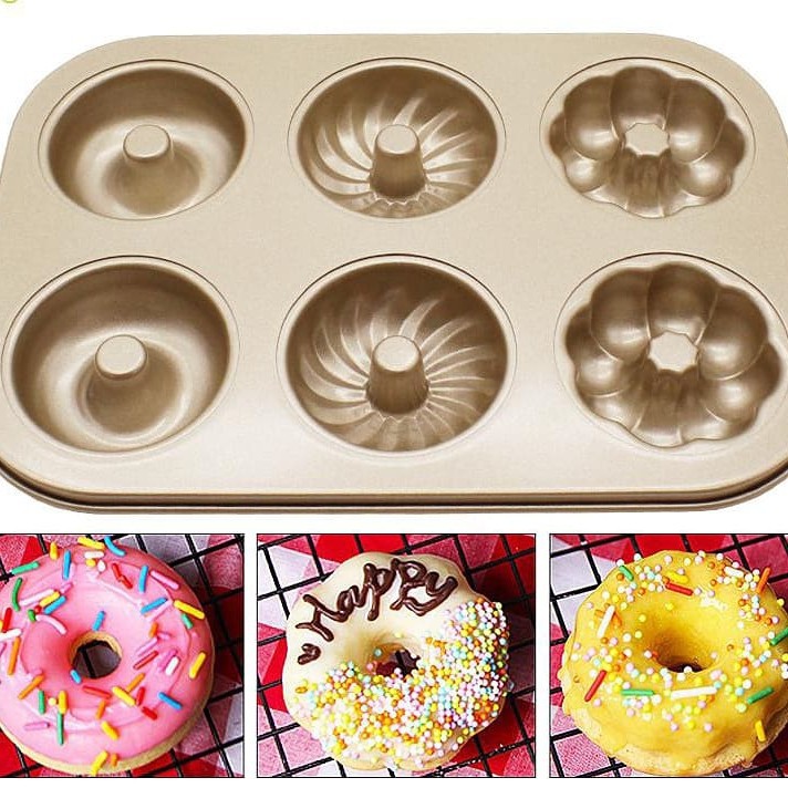 6 / 9 / 12 cup Loyang donat Gold Cake Mould bake pan mini doughnut motif