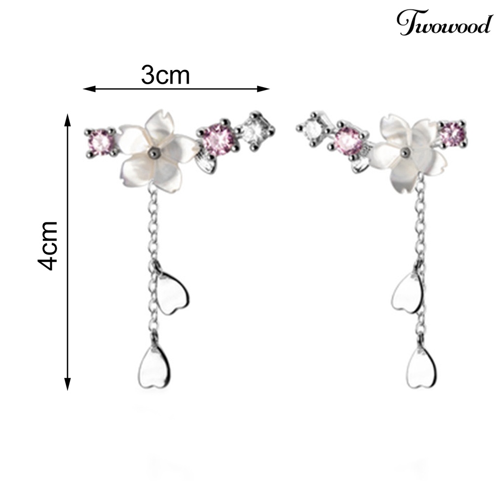 1 Pasang Anting Hook Berlian Imitasi Bentuk Hati Cherry Blossom Bahan Alloy Untuk Liburan